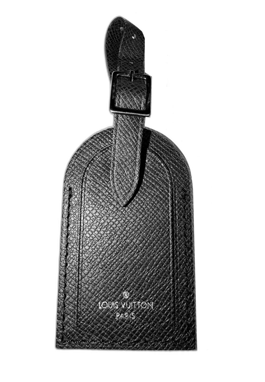 Louis Vuitton Silver Black Grained Leather Luggage Tag Paris